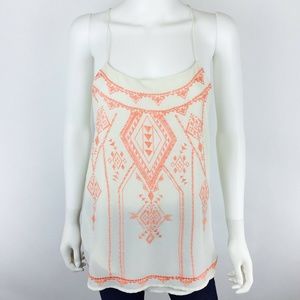 Blu Pepper Ivory Peach Embroidered Tank Top